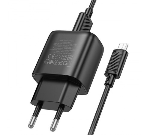 МЗП Hoco C140A Smart QC3.0 18W (1USB-A) + кабель USB to MicroUSB Black