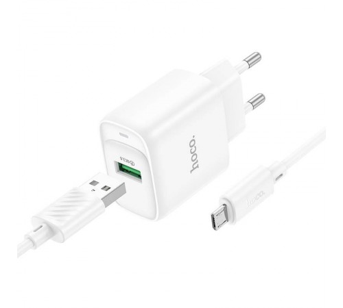 МЗП Hoco C140A Smart QC3.0 18W (1USB-A) + кабель USB to MicroUSB White