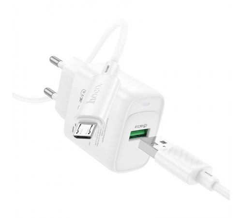 МЗП Hoco C140A Smart QC3.0 18W (1USB-A) + кабель USB to MicroUSB White
