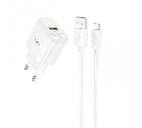 МЗП Hoco C140A Smart QC3.0 18W (1USB-A) + кабель USB to MicroUSB White