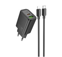 МЗП Hoco N63 Gentle PD30W+QC3.0 (1USB-A/1C) + кабель Type-C to Lightning Black