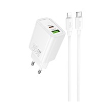 МЗП Hoco N63 Gentle PD30W+QC3.0 (1USB-A/1C) + кабель Type-C to Lightning White