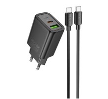 МЗП Hoco N63 Gentle PD30W+QC3.0 (1USB-A/1C) + кабель Type-C to Type-C Black