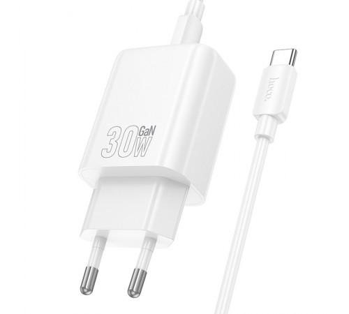 МЗП Hoco N63 Gentle PD30W+QC3.0 (1USB-A/1C) + кабель Type-C to Type-C White МЗП Hoco N63 Gentle PD30W+QC3.0 (1USB-A/1C) + кабель Type-C to Type-C White