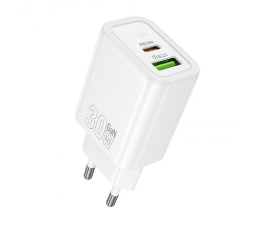 МЗП Hoco N63 Gentle PD30W+QC3.0 (1USB-A/1C) + кабель Type-C to Type-C White МЗП Hoco N63 Gentle PD30W+QC3.0 (1USB-A/1C) + кабель Type-C to Type-C White