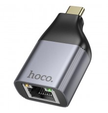 Перехідник Hoco UA35 Type-C to RJ45 Metal grey
