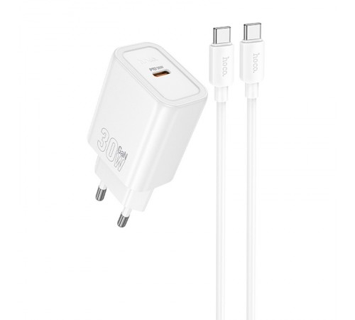 МЗП Hoco N62 Gentle PD30W (1USB-C) + кабель Type-C to Type-C White МЗП Hoco N62 Gentle PD30W (1USB-C) + кабель Type-C to Type-C White