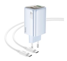 МЗП Hoco N49 Glorious PD65W (1USB-A/2C) + кабель Type-C to Type-C Blue