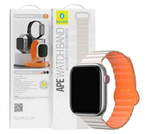 Ремінець BlueO Magnetic Silicone для Apple Watch 42(ser.1-3)/44/45/46/49mm White / Orange