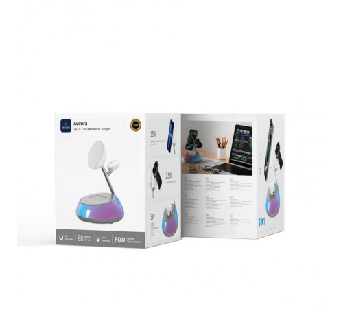 БЗП WIWU Wi-W036 Aurora 3 in 1 wireless charger White БЗП WIWU Wi-W036 Aurora 3 in 1 wireless charger White