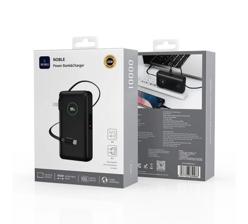 Портативний ЗП Power Bank WIWU Wi-P049 PD20W with cable 10000 mAh Black Портативний ЗП Power Bank WIWU Wi-P049 PD20W with cable 10000 mAh Black
