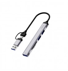 Перехідник HUB WIWU Wi-HB003 ZOLO 5 in 1 (USB-C/USB-A to 2xUSB2.0+1xUSB3.0+SD/TF) Grey