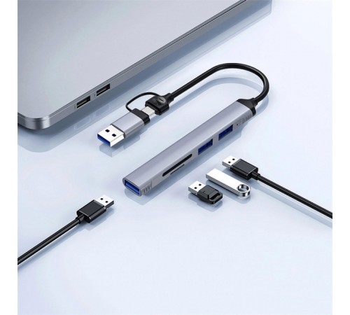 Перехідник HUB WIWU Wi-HB003 ZOLO 5 in 1 (USB-C/USB-A to 2xUSB2.0+1xUSB3.0+SD/TF) Grey Перехідник HUB WIWU Wi-HB003 ZOLO 5 in 1 (USB-C/USB-A to 2xUSB2.0+1xUSB3.0+SD/TF) Grey