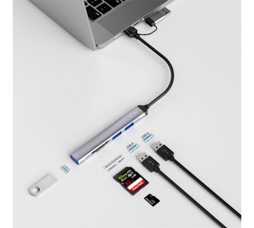 Перехідник HUB WIWU Wi-HB003 ZOLO 5 in 1 (USB-C/USB-A to 2xUSB2.0+1xUSB3.0+SD/TF) Grey Перехідник HUB WIWU Wi-HB003 ZOLO 5 in 1 (USB-C/USB-A to 2xUSB2.0+1xUSB3.0+SD/TF) Grey