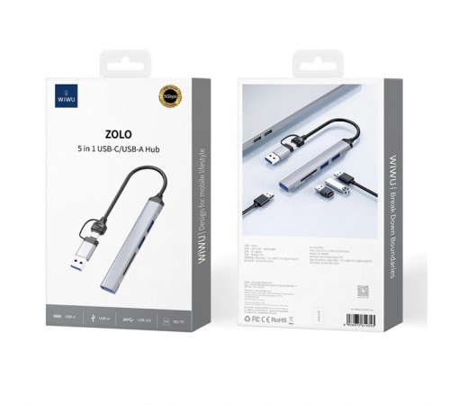 Перехідник HUB WIWU Wi-HB003 ZOLO 5 in 1 (USB-C/USB-A to 2xUSB2.0+1xUSB3.0+SD/TF) Grey Перехідник HUB WIWU Wi-HB003 ZOLO 5 in 1 (USB-C/USB-A to 2xUSB2.0+1xUSB3.0+SD/TF) Grey
