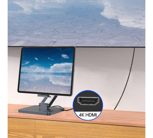 Підставка для планшетів+HUB WIWU AH801 Adjustable 8in1 (USB-C to HDMI+2xUSB-A+2xUSB-C+SD/TF+3.5mm) Gray Підставка для планшетів+HUB WIWU AH801 Adjustable 8in1 (USB-C to HDMI+2xUSB-A+2xUSB-C+SD/TF+3.5mm) Gray