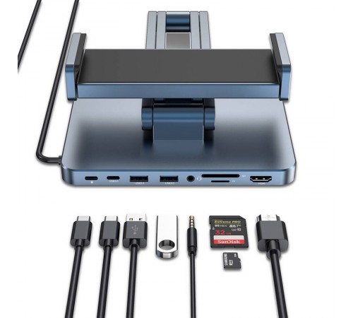 Підставка для планшетів+HUB WIWU AH801 Adjustable 8in1 (USB-C to HDMI+2xUSB-A+2xUSB-C+SD/TF+3.5mm) Gray Підставка для планшетів+HUB WIWU AH801 Adjustable 8in1 (USB-C to HDMI+2xUSB-A+2xUSB-C+SD/TF+3.5mm) Gray