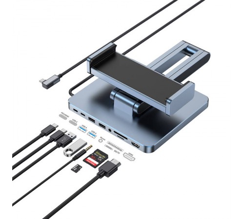 Підставка для планшетів+HUB WIWU AH801 Adjustable 8in1 (USB-C to HDMI+2xUSB-A+2xUSB-C+SD/TF+3.5mm) Gray Підставка для планшетів+HUB WIWU AH801 Adjustable 8in1 (USB-C to HDMI+2xUSB-A+2xUSB-C+SD/TF+3.5mm) Gray