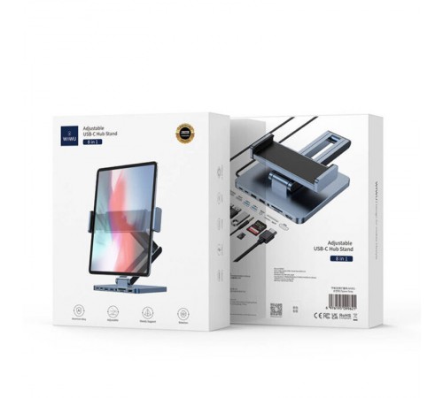 Підставка для планшетів+HUB WIWU AH801 Adjustable 8in1 (USB-C to HDMI+2xUSB-A+2xUSB-C+SD/TF+3.5mm) Gray Підставка для планшетів+HUB WIWU AH801 Adjustable 8in1 (USB-C to HDMI+2xUSB-A+2xUSB-C+SD/TF+3.5mm) Gray