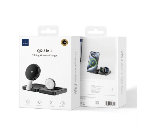 БЗП WIWU Wi-W028 QI2 3 in 1 wireless charger Black БЗП WIWU Wi-W028 QI2 3 in 1 wireless charger Black