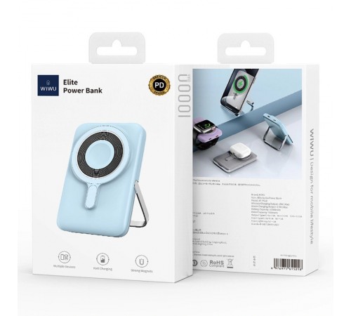 Портативний ЗП Power Bank WIWU Wi-P018 Elite 3 in 1 з БЗП 10000 mAh Blue Портативний ЗП Power Bank WIWU Wi-P018 Elite 3 in 1 з БЗП 10000 mAh Blue