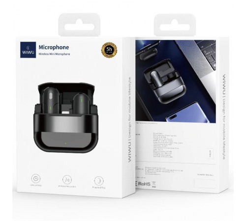 Петличний бездротовий мікрофон WIWU Wi-WM001 Wireless mini microphone (Type-C) Black Петличний бездротовий мікрофон WIWU Wi-WM001 Wireless mini microphone (Type-C) Black