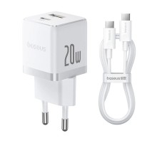 МЗП Baseus Palm Fast Charger 20W (1USB-A/1C) + кабель Type-C to Type-C (P10111608) Moon White