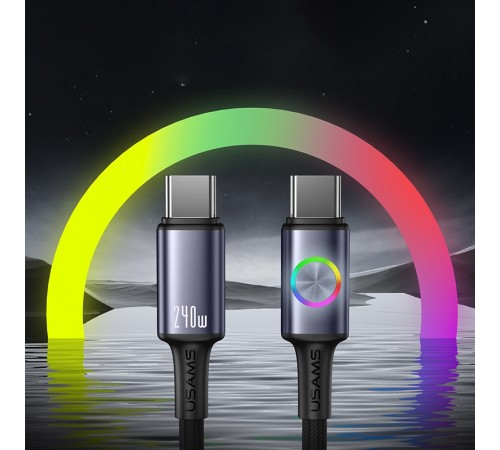 Дата кабель Usams US-SJ751 With Colorful Light Huan Ser. Type-C to Type-C 240W (1.2m) Desert Titanium