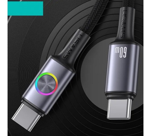 Дата кабель Usams US-SJ752 With Colorful Light Huan Ser. Type-C to Type-C 60W (1.2m) Tarnish