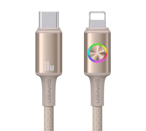 Дата кабель Usams US-SJ753 With Colorful Light Huan Ser. Type-C to Lightning 30W (1.2m) Desert Titanium