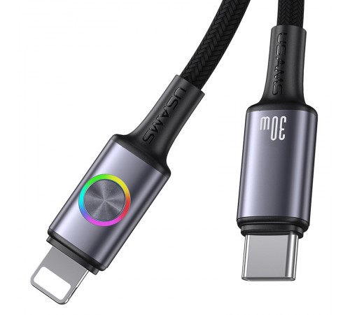 Дата кабель Usams US-SJ753 With Colorful Light Huan Ser. Type-C to Lightning 30W (1.2m) Tarnish