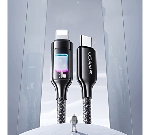 Дата кабель Usams US-SJ749 With Colorful Light TC Ser. Type-C to Lightning 30W (1.2m) Tarnish
