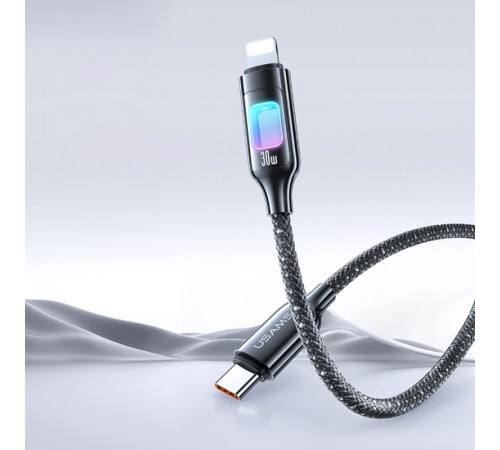 Дата кабель Usams US-SJ749 With Colorful Light TC Ser. Type-C to Lightning 30W (1.2m) Tarnish