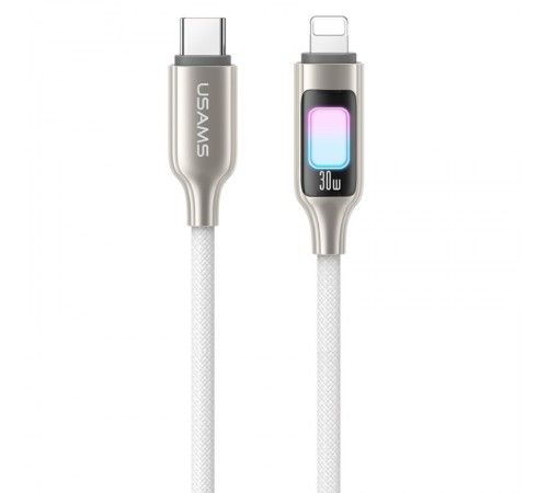Дата кабель Usams US-SJ749 With Colorful Light TC Ser. Type-C to Lightning 30W (1.2m) Titanium