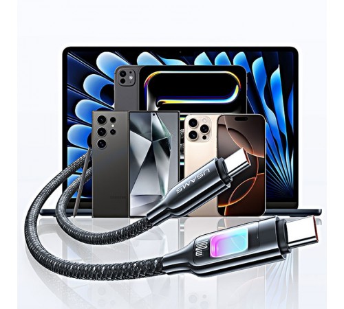 Дата кабель Usams US-SJ750 With Colorful Light TC Ser. Type-C to Type-C 100W (1.2m) Tarnish Дата кабель Usams US-SJ750 With Colorful Light TC Ser. Type-C to Type-C 100W (1.2m) Tarnish