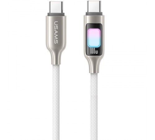 Дата кабель Usams US-SJ750 With Colorful Light TC Ser. Type-C to Type-C 100W (1.2m) Titanium