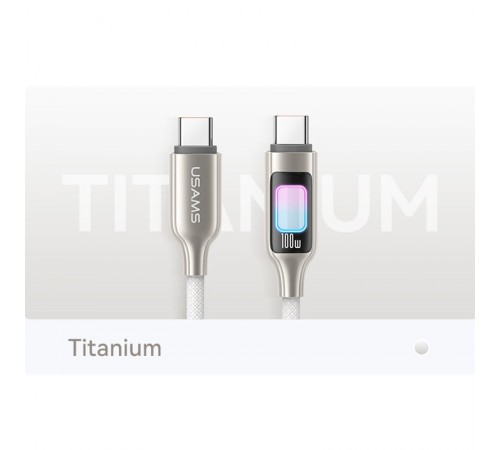 Дата кабель Usams US-SJ750 With Colorful Light TC Ser. Type-C to Type-C 100W (1.2m) Titanium
