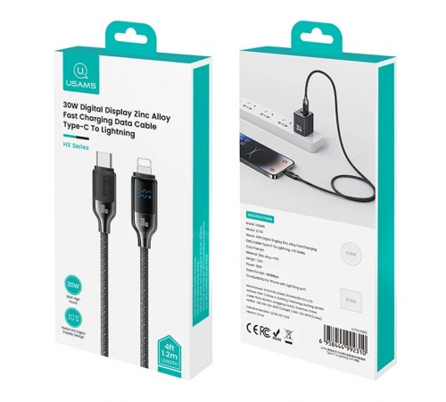 Дата кабель Usams US-SJ741 Digital Display HX Ser. Type-C to Lightning 30W (1.2m) Tarnish