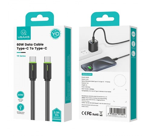 Дата кабель Usams US-SJ734 Bicolor Charging YR Ser. Type-C to Type-C 60W (1m) Black Дата кабель Usams US-SJ734 Bicolor Charging YR Ser. Type-C to Type-C 60W (1m) Black