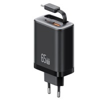 МЗП Usams US-CC299 GaN With Retractable Type-C Cable Xiang Ser. 65W (1USB-A/1C) Black