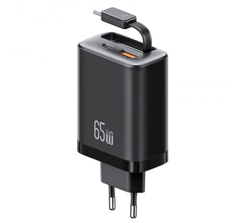 МЗП Usams US-CC299 GaN With Retractable Type-C Cable Xiang Ser. 65W (1USB-A/1C) Black