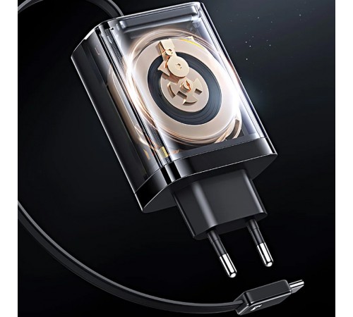 МЗП Usams US-CC299 GaN With Retractable Type-C Cable Xiang Ser. 65W (1USB-A/1C) Black
