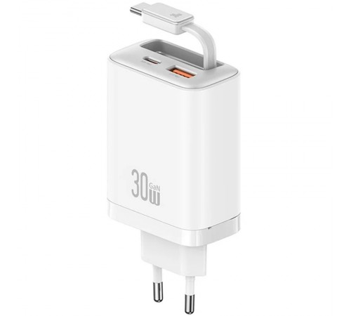 МЗП Usams US-CC296 GaN With Retractable Type-C Cable Xiang Ser. 30W (1USB-A/1C) White