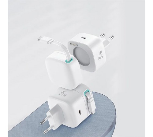 МЗП Usams US-CC202 GaN With Type-C Magnetic Retractable Cable Module XMF Ser. 35W (2USB-C) White МЗП Usams US-CC202 GaN With Type-C Magnetic Retractable Cable Module XMF Ser. 35W (2USB-C) White