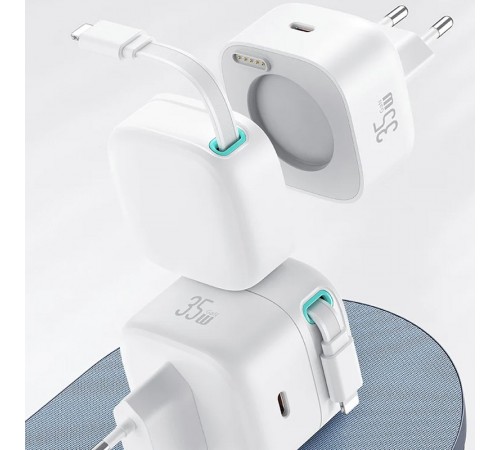 МЗП Usams US-CC209 GaN With Lightning Magnetic Retractable Cable Module XMF Ser. 35W (2USB-C) White МЗП Usams US-CC209 GaN With Lightning Magnetic Retractable Cable Module XMF Ser. 35W (2USB-C) White