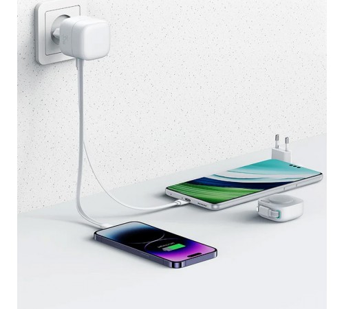 МЗП Usams US-CC209 GaN With Lightning Magnetic Retractable Cable Module XMF Ser. 35W (2USB-C) White МЗП Usams US-CC209 GaN With Lightning Magnetic Retractable Cable Module XMF Ser. 35W (2USB-C) White