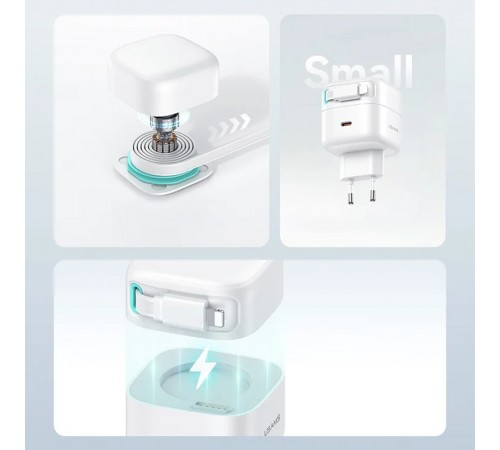 МЗП Usams US-CC209 GaN With Lightning Magnetic Retractable Cable Module XMF Ser. 35W (2USB-C) White МЗП Usams US-CC209 GaN With Lightning Magnetic Retractable Cable Module XMF Ser. 35W (2USB-C) White