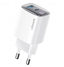 МЗП Usams US-CC229 GaN Digital Display XC Ser. 30W (1USB-A/1C) White