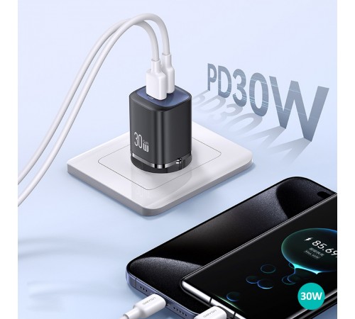 МЗП Usams US-CC254 GaN HC Ser. 30W (1USB-A/1C) Black МЗП Usams US-CC254 GaN HC Ser. 30W (1USB-A/1C) Black