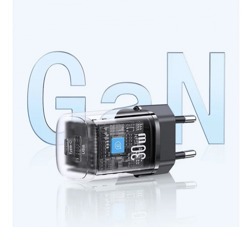 МЗП Usams US-CC254 GaN HC Ser. 30W (1USB-A/1C) Black МЗП Usams US-CC254 GaN HC Ser. 30W (1USB-A/1C) Black